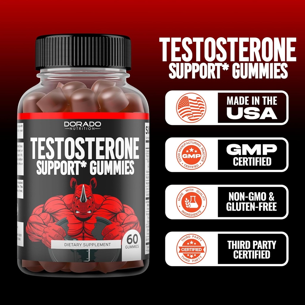 Testosterone Gummies for Men (60 Count) Testosterone Supplement for Men - Premium Test Booster - Support Strength, Stamina, Drive & Performance - Third Party Tested, Non-GMO, Vegan Safe & Made in USA 6