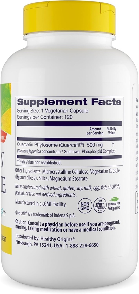 Healthy Origins Quercetin Phytosome 500 mg - Quercetin Supplements for Immune Support & Respiratory Support - Vegan, Non-GMO & Gluten-Free Quercetin Supplement - 120 Veggie Capsules 3