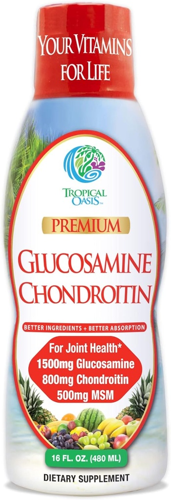 Tropical Oasis–Premium Liquid Glucosamine Chondroitin & MSM- Liquid Joint Support Formula 1500mg Glucosamine, 800mg Chondroitin, & 500mg MSM - 16 Fl Oz 2