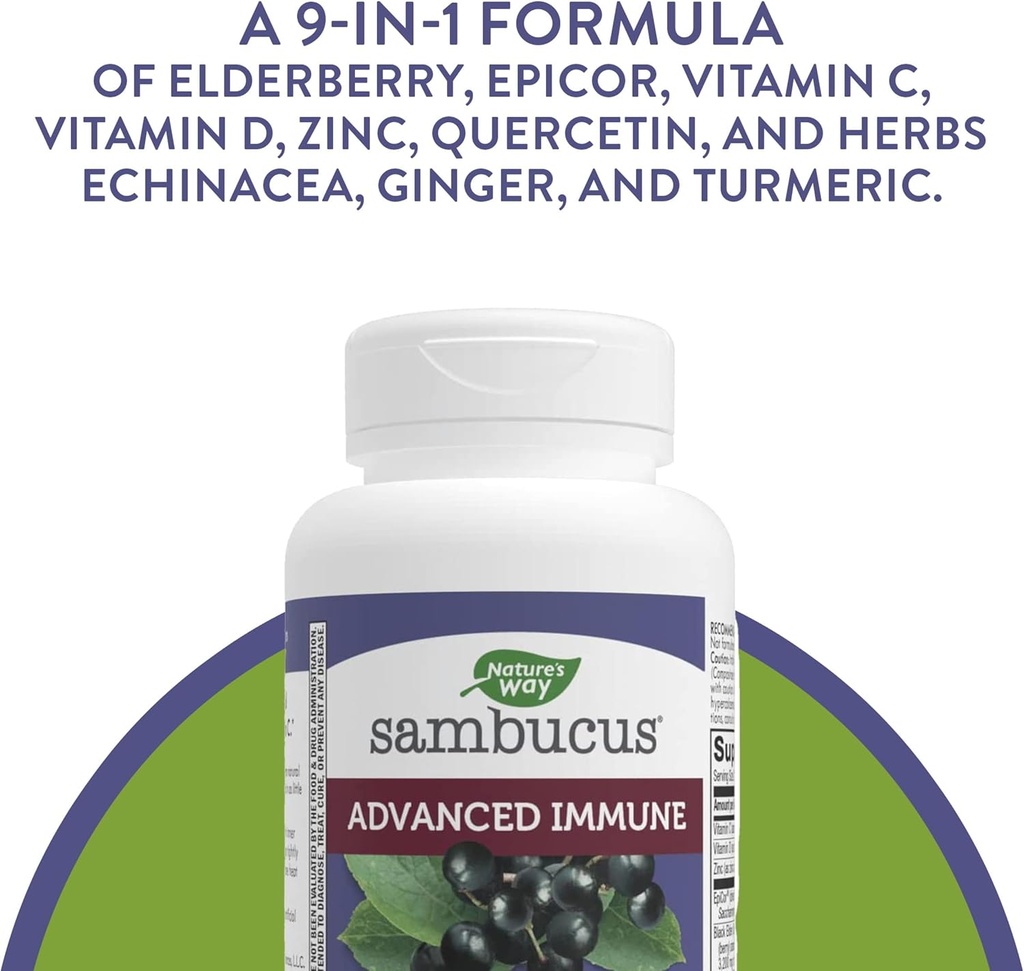 Nature's Way Sambucus Advanced Immune Capsules with Black Elderberry, Vitamin C, Vitamin D, Echinacea and Zinc, Immune System Support with EpiCor*, 80 Capsules 4