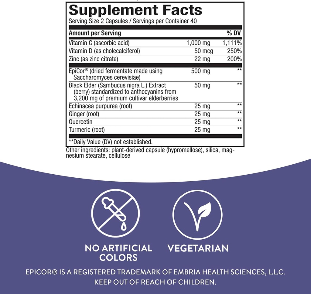 Nature's Way Sambucus Advanced Immune Capsules with Black Elderberry, Vitamin C, Vitamin D, Echinacea and Zinc, Immune System Support with EpiCor*, 80 Capsules 5