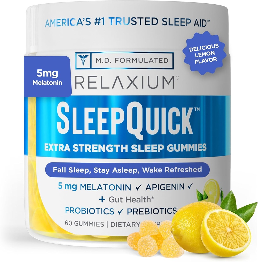 Relaxium Sleep Quick Gummy, Sleep Aid Support, 5 mg Melatonin, Vitamin D-3, Prebiotic & Probiotic Blend, Gluten & Drug Free, Lemon Flavor, 60 Gummies 2