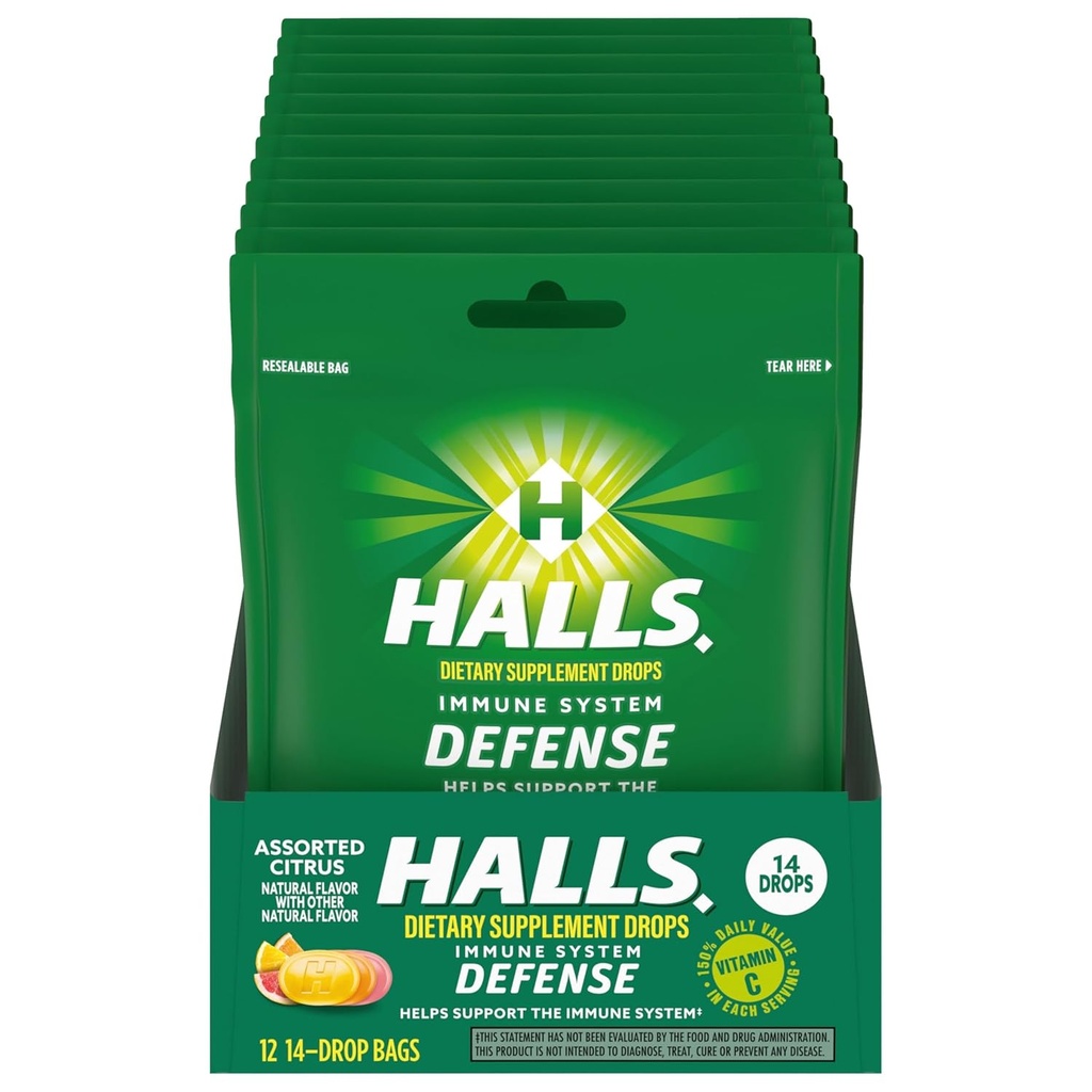 HALLS Defense Assorted Citrus Vitamin C Drops, 12 Packs of 14 Drops (168 Total Drops) 2