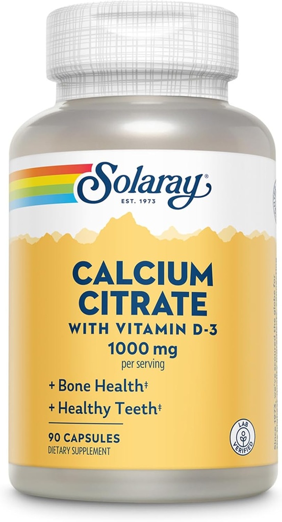 Solaray Calcium Citrate with Vitamin D3 1000mg - Bone Strength and Healthy Teeth Support - Gentle Digestion Formula - Lab Verified, 60-Day Guarantee - 15 Servings, 90 Capsules 2