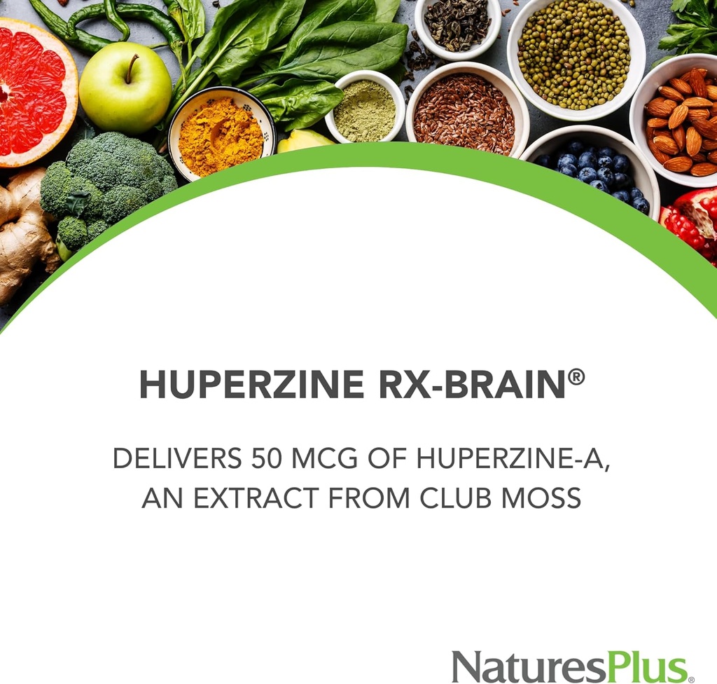 Natures Plus Huperzine Rx-Brain - 50 mcg, 30 Vegetarian Tablets - Brain Support Supplement with Neuronutrients- Gluten-Free - 30 Servings 3