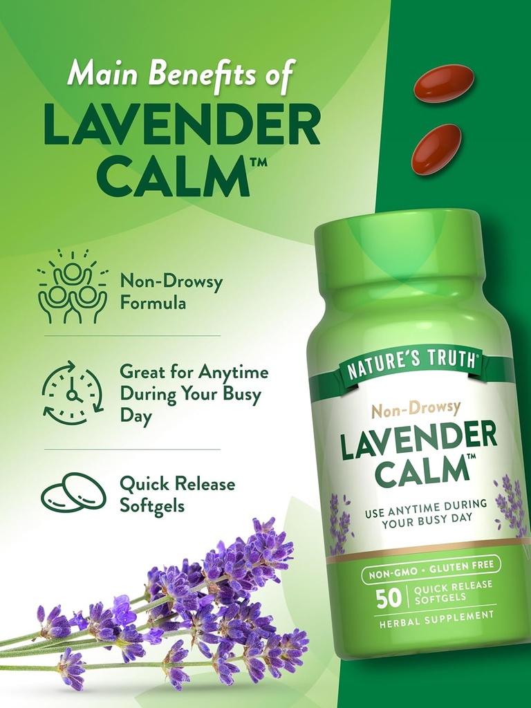 Nature's Truth Lavender Calm Softgels Oral Supplement | 50 Count | Non-Drowsy Herbal | Non-GMO & Gluten Free 6