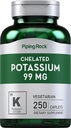 Piping Rock Chelated Potassium Supplement 99mg | 250 Caplets | Potassium Gluconate | Vegetarian, Non-GMO, Gluten Free 2