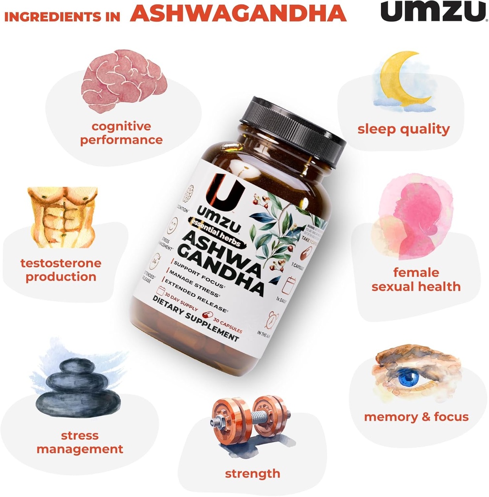 UMZU Ashwagandha Advanced Stress & Cortisol Support Supplement, Memory, Focus, Cognition, 24-Hour Extended Release (30 Day Supply | 30 Capsules) 4