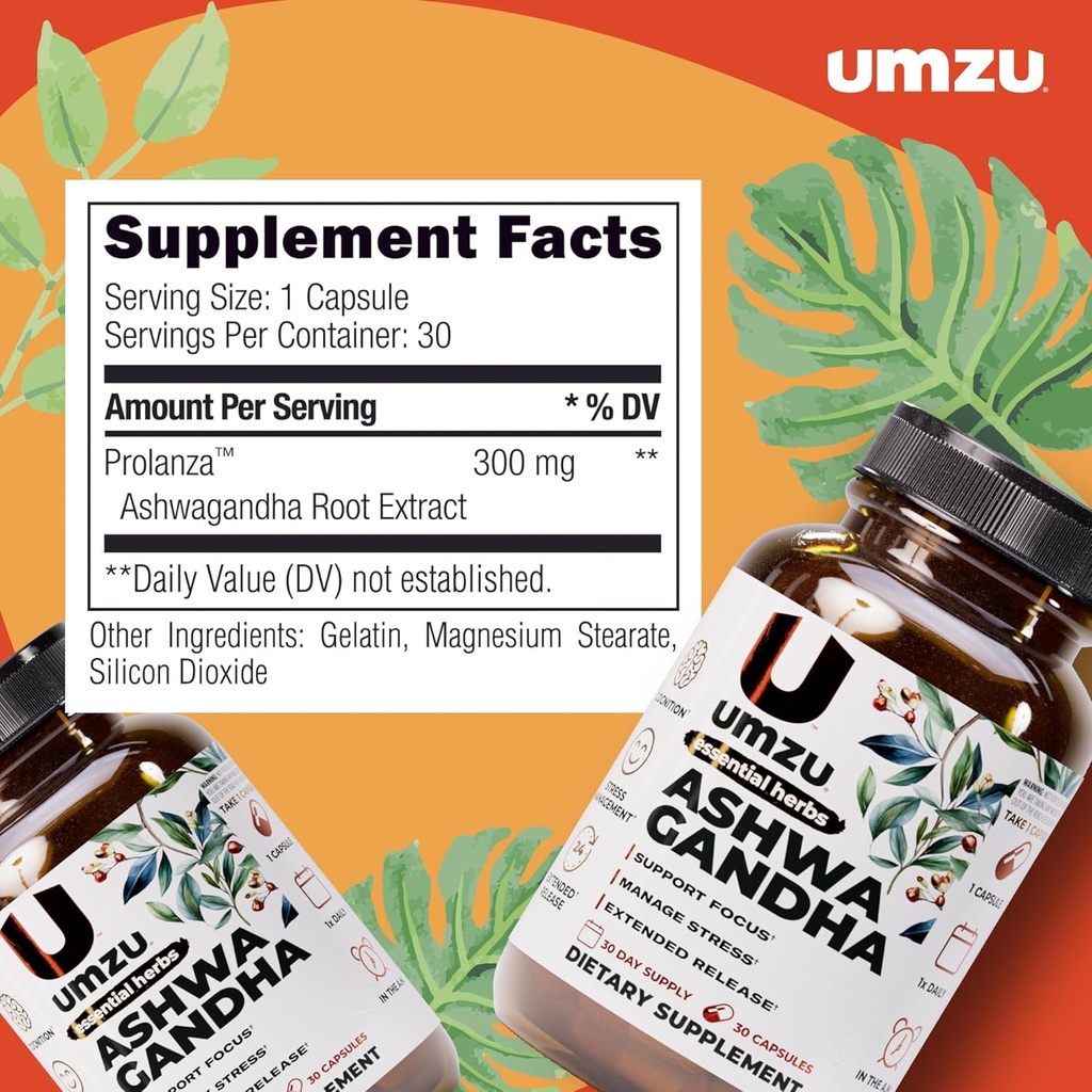 UMZU Ashwagandha Advanced Stress & Cortisol Support Supplement, Memory, Focus, Cognition, 24-Hour Extended Release (30 Day Supply | 30 Capsules) 5