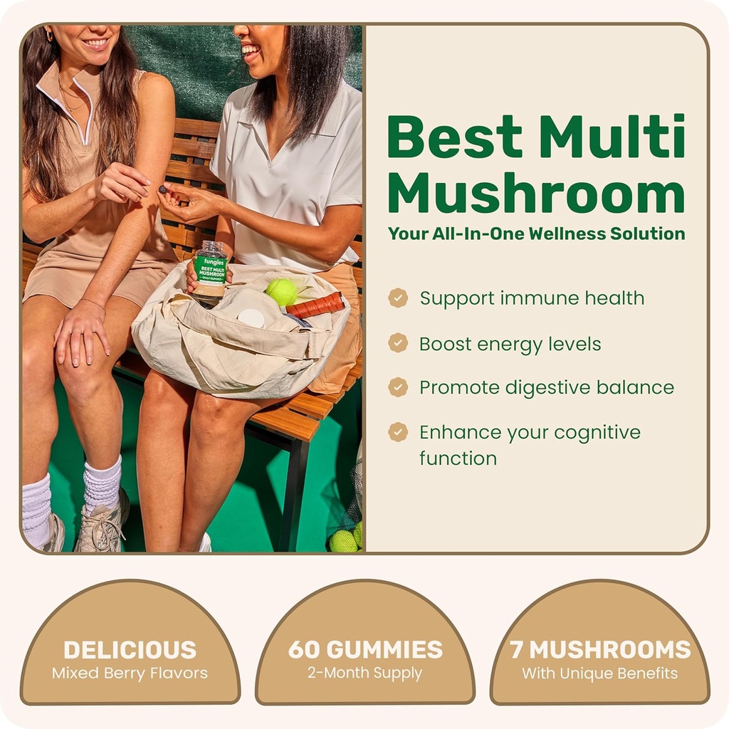 Fungies Multi Mushroom Gummies for Men & Women - Mushroom Supplement Includes Lion’s Mane, Cordyceps, Reishi, Chaga, Shiitake, Maitake & Turkey Tail - Gelatin-Free, Gluten-Free & Vegan Gummy Vitamins 3