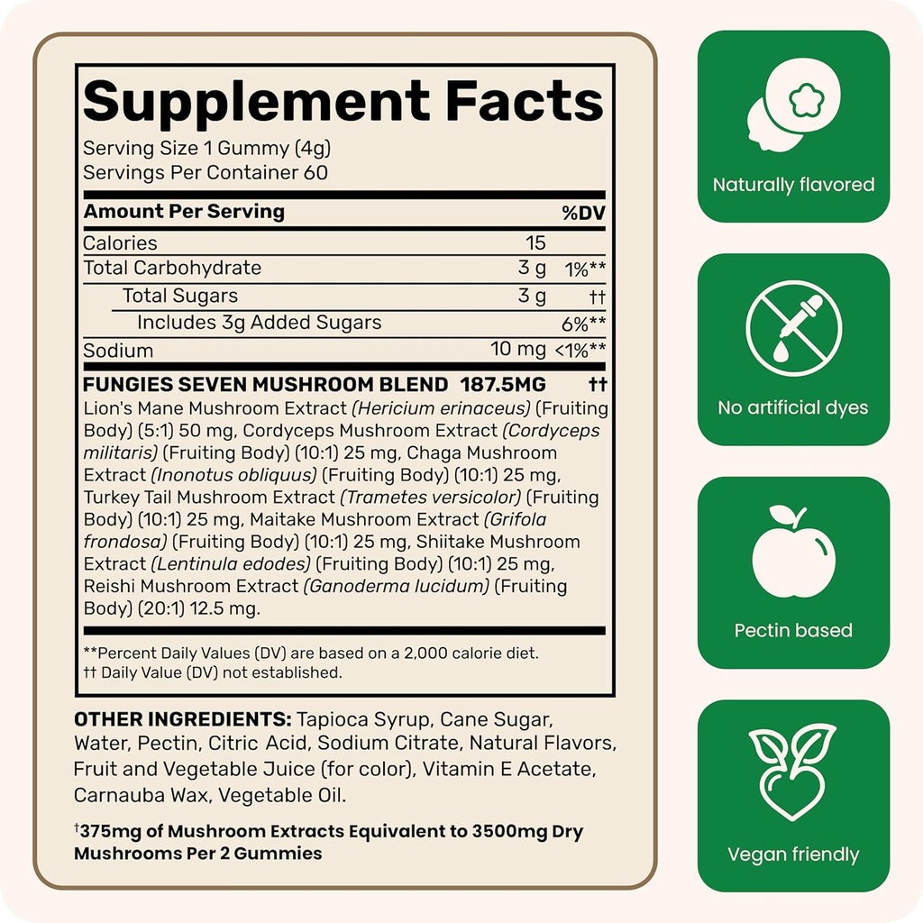 Fungies Multi Mushroom Gummies for Men & Women - Mushroom Supplement Includes Lion’s Mane, Cordyceps, Reishi, Chaga, Shiitake, Maitake & Turkey Tail - Gelatin-Free, Gluten-Free & Vegan Gummy Vitamins 4