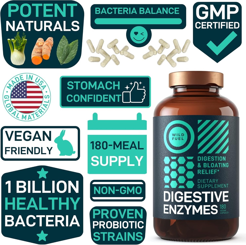 Digestive Enzymes with Probiotics and Prebiotics and Vegan Probiotic Plus B12 Enhanced Digestive and Gut Health Bundle 5