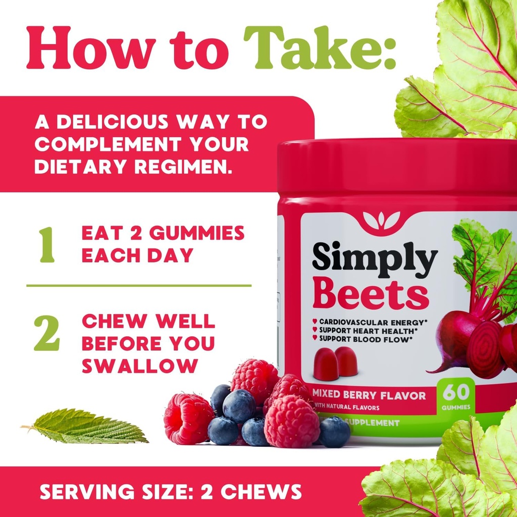 Beet Gummies with CoQ10-Nitric Oxide & Energy Support-Non-GMO Beetroot Powder & Grape Seed Extract- Natural Mixed Berry Flavor-60 Count 4