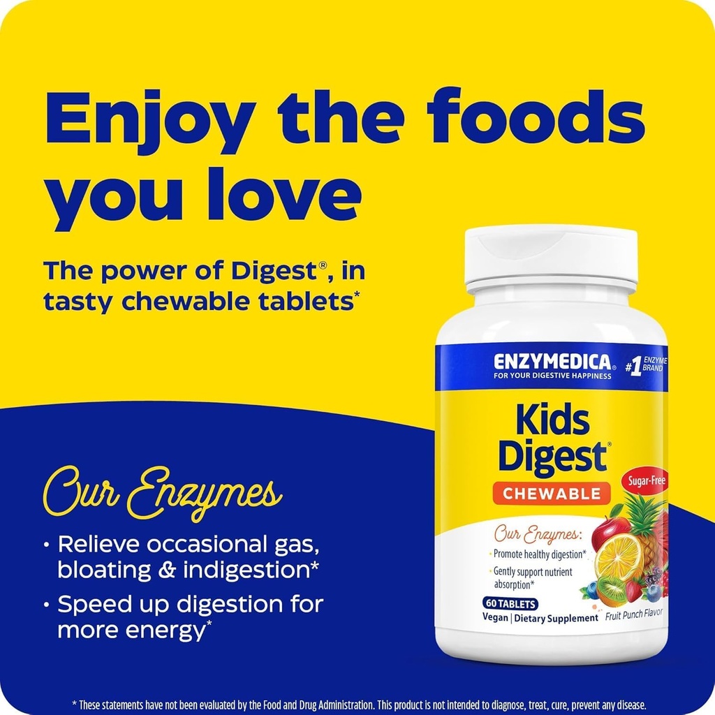 Enzymedica Kids Digest, Chewable Digestive Enzymes, Natural Fruit Punch Flavor, 60 Servings 4