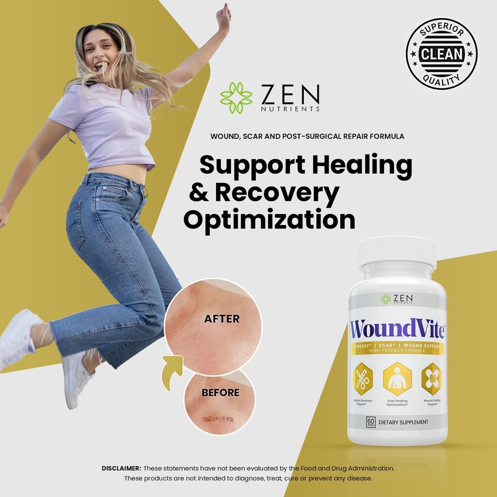 Zen Nutrients WoundVite Pre & Post Surgery Support, Scar & Wound Care, Scar Treatment, Plastic & General Surgery, Heal Faster & Aids in Recovery Time w/Bromelain, Turmeric & Arnica - 60 Vegan Caps 5