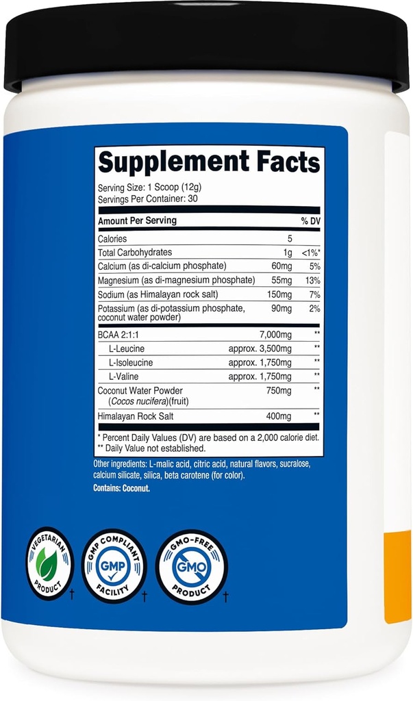 Nutricost BCAA + Hydration Powder (Peach Mango) 30 Servings - Branched Chain Amino Acids with Hydration Complex - Gluten-Free, Non-GMO 6