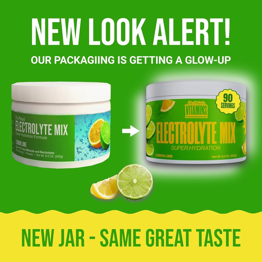 Dr. Price’s Electrolyte Mix | Sugar-Free Hydration Powder with 72+ Trace Minerals | No Sugar, Fast-Dissolving Electrolytes Powder Packets | Lemon-Lime, 90 Servings 3