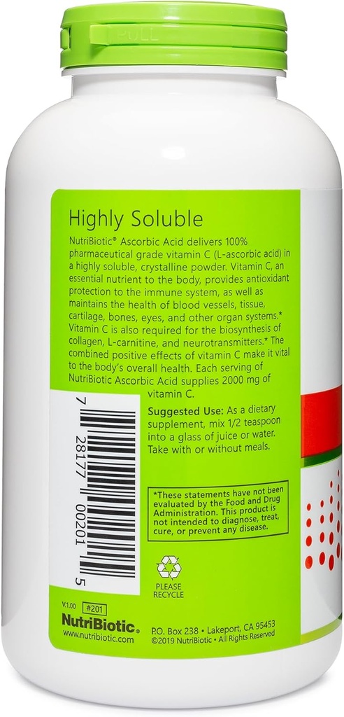 NutriBiotic Ascorbic Acid Vitamin C Powder, 16 Oz | Pharmaceutical Grade L-Ascorbic Acid, 2000 Mg Per Serving | Essential Immune & Antioxidant Collagen Support Supplement | Vegan, Gluten & GMO Free 3