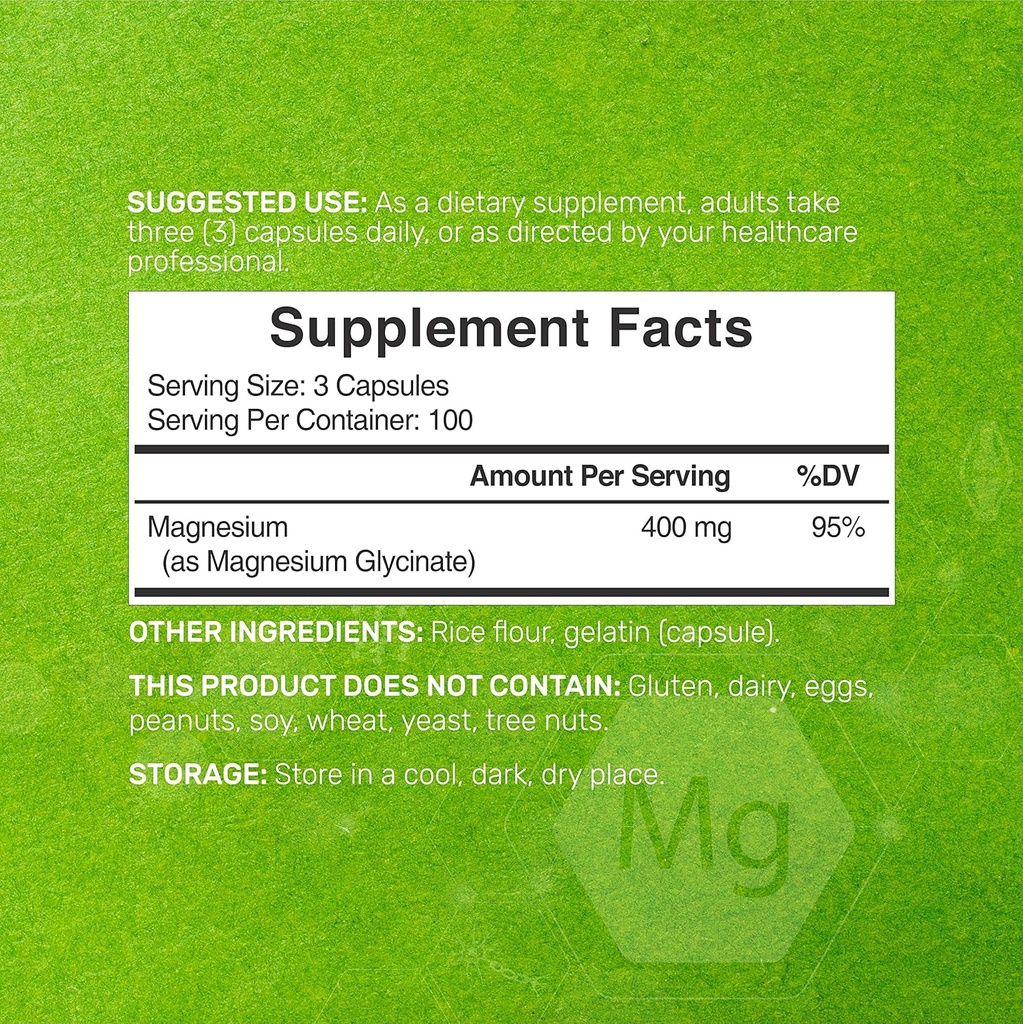 Magnesium Glycinate 400mg, 300 Capsules | 100% Chelated for Easy Absorption | Essential Mineral Supplement for Muscle, Sleep, & Heart Health 3