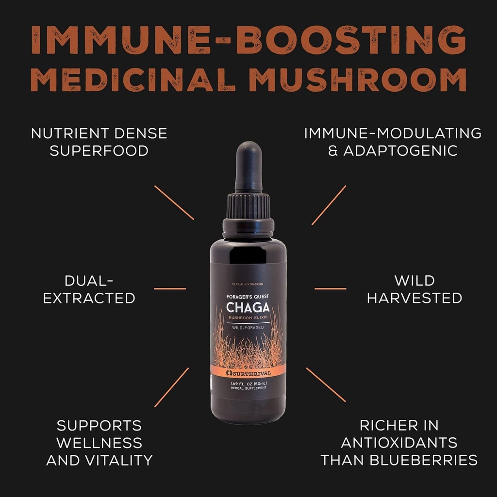 Surthrival: Chaga Mushroom Extract Forager's Quest, 50 mL, Featuring Nature’s Immune-Boosting, Anti-Viral, Anti-Fungal Medicinal Mushroom 4