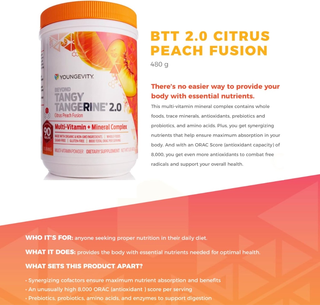 Youngevity Beyond Tangy Tangerine 2.0 Citrus Peach Ultimate Multi-Vitamin & Mineral Complex - Made with Natural & Whole Foods | 8,000 ORAC | 2 Canisters 5