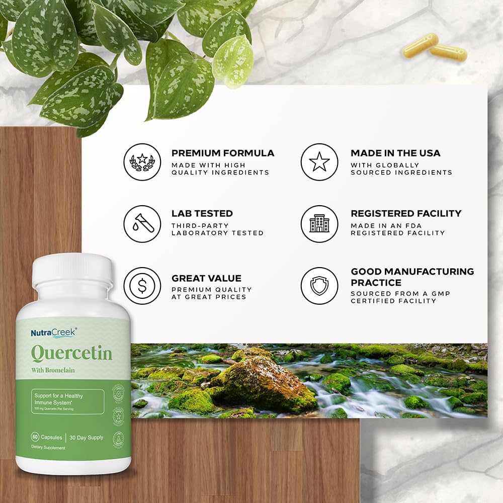 Quercetin Supplement | 1-2 Month Supply of Quercetin 500mg with Bromelain to Help Absorption. Quercetin and Bromelain for Immune System Support & Seasonal Support | 60 Capsules 6