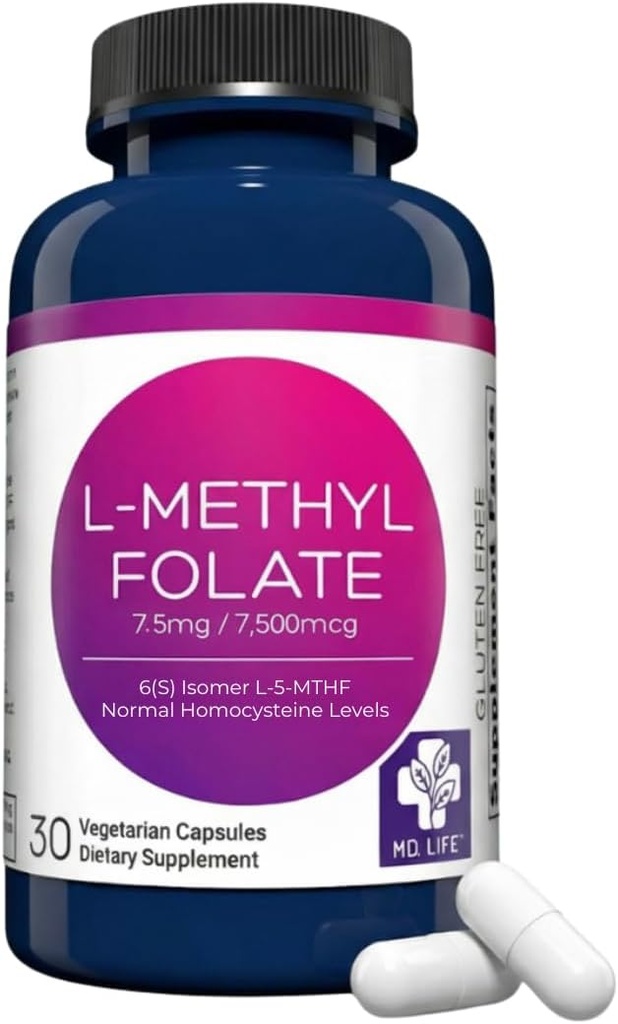 MD Life L-Methylfolate 7.5 mg Supplement - Professional-Grade Active L Methylfolate Supplement - 90 Capsules - L-Methylfolate 7.5mg - Maximum Potency MTHFR W/ Essential Amino Acids 2