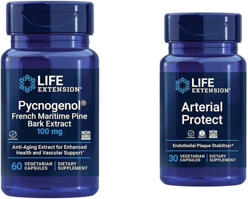Life Extension Pycnogenol French Maritime Pine Bark & Gotu Kola Arterial Health Supplements - 60 & 30 Vegetarian Capsules 2