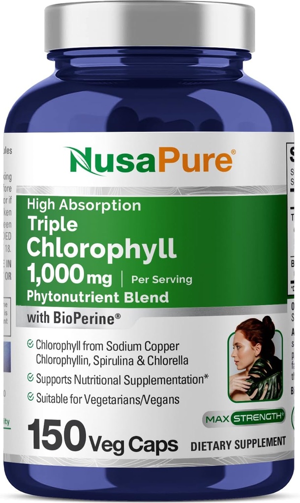 NusaPure High Absorption Triple Chlorophyll 1000 mg 150 Veg Caps Suitable for Vegetarians and Vegans, Non-GMO 2