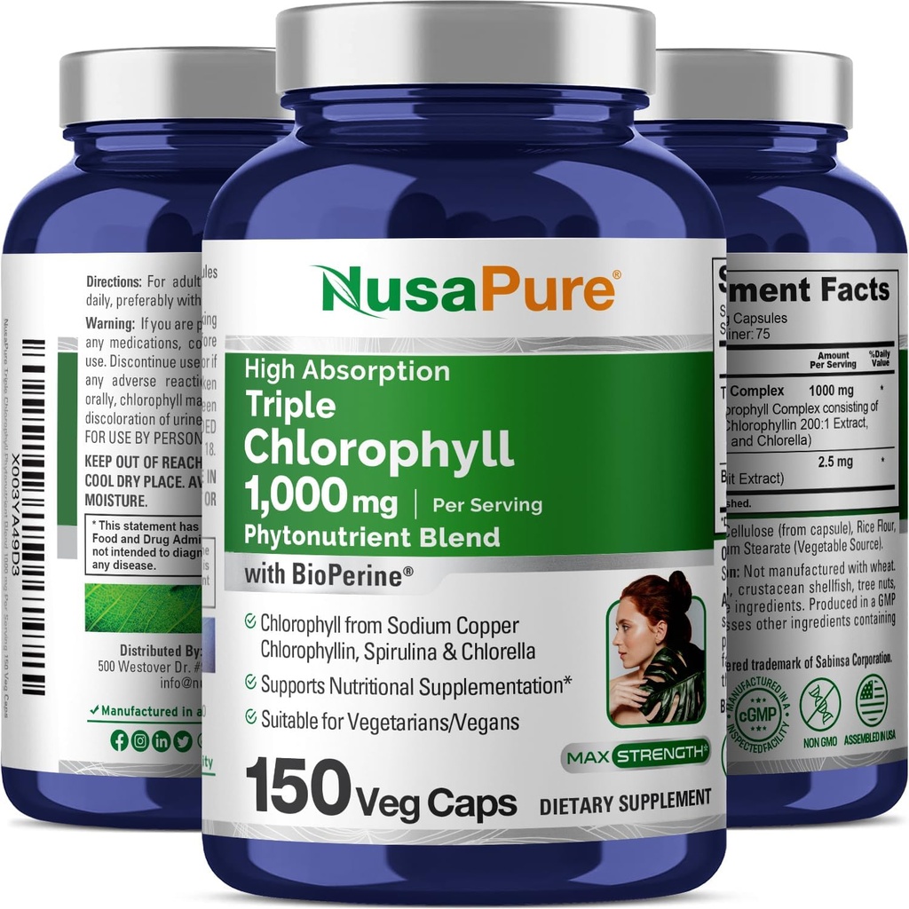 NusaPure High Absorption Triple Chlorophyll 1000 mg 150 Veg Caps Suitable for Vegetarians and Vegans, Non-GMO 6