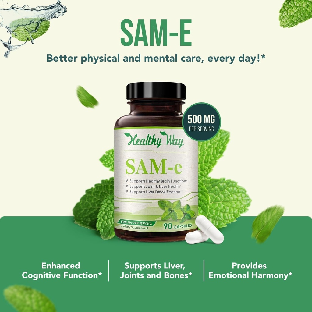 Healthy Way 500mg SAM-e Supplement - High Strength 500mg S-Adenosyl-L-Methionine Capsules for Joint Brain Liver and Mood Support - Non-GMO High Absorption Same Supplement (90 Servings) 4