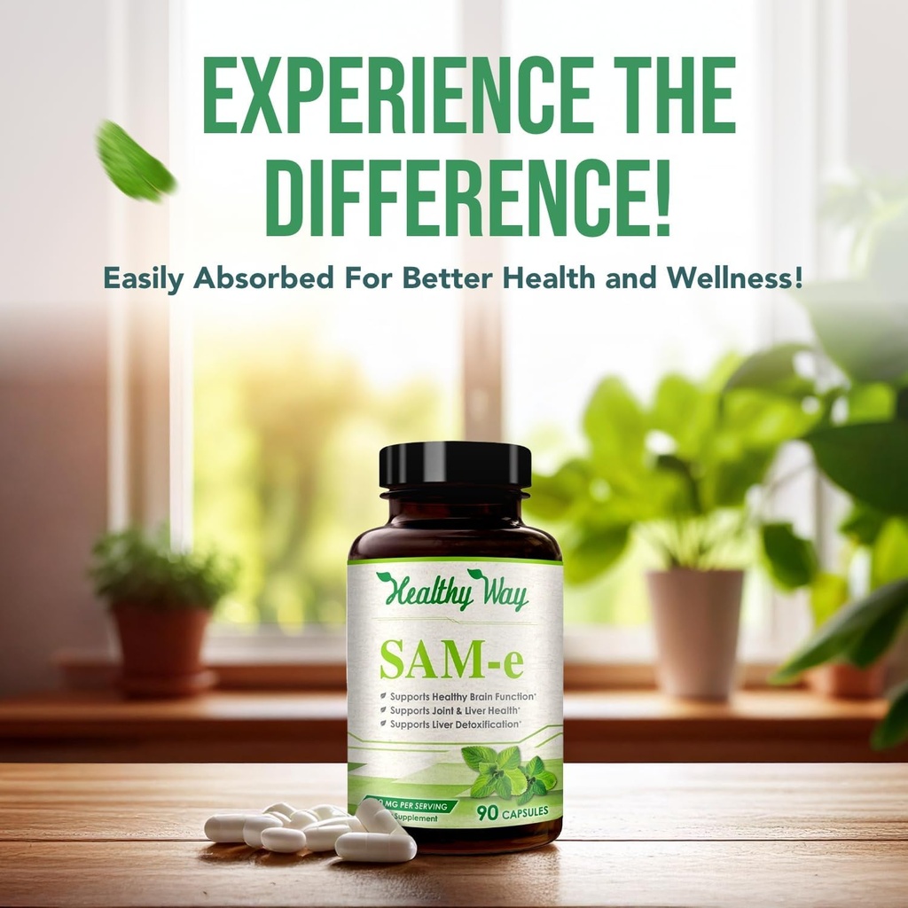Healthy Way 500mg SAM-e Supplement - High Strength 500mg S-Adenosyl-L-Methionine Capsules for Joint Brain Liver and Mood Support - Non-GMO High Absorption Same Supplement (90 Servings) 6
