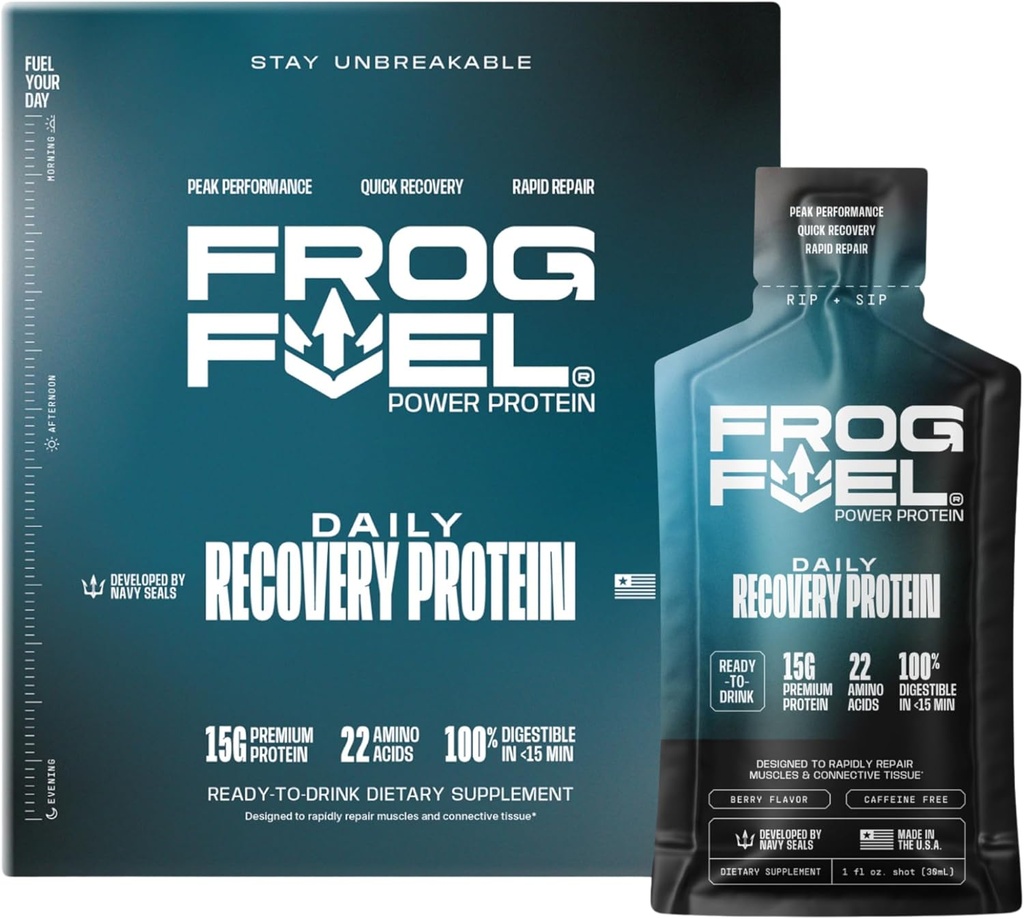 Frog Fuel Power Regular Protein & Ultra Pre Workout Shot Bundle, 1500mg Beta Alanine, 15g Protein Nano-Hydrolyzed Grass Fed Collagen, Pre & Post Workout, 1.2 oz Packets, 48 Pack 3