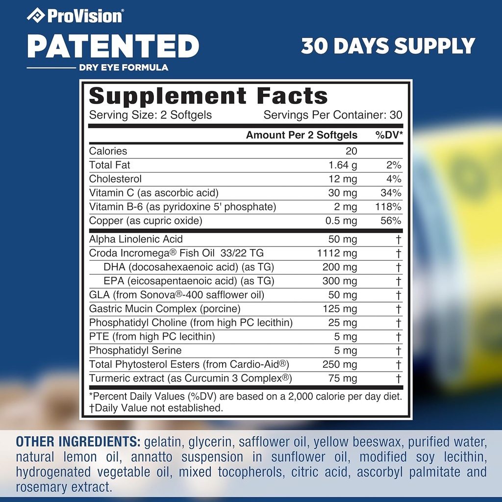 Omega 3 Dry Eye Supplements by ProVision - Eye Vitamins for dry Eyes with Omega 3 Supplement - Dry Eye vitamins Made with Omega 3 Fish Oil for Eye Support - ProVision Dry Eye Relief - 60 Softgels 6