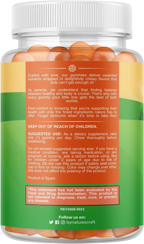 Natures Craft Organic Kids Immune Support Gummies - Vegan Organic Vitamin D Gummies for Kids with Vitamin C and Zinc for Immunity - D3 Zinc and C Gluten Free & Non GMO (120 Servings) 3