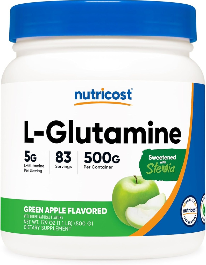 Nutricost L-Glutamine Powder Supplement (Green Apple) 500g - Gut Support, 5 Grams per Serving, Sweetened with Stevia - Gluten Free, Non GMO 2