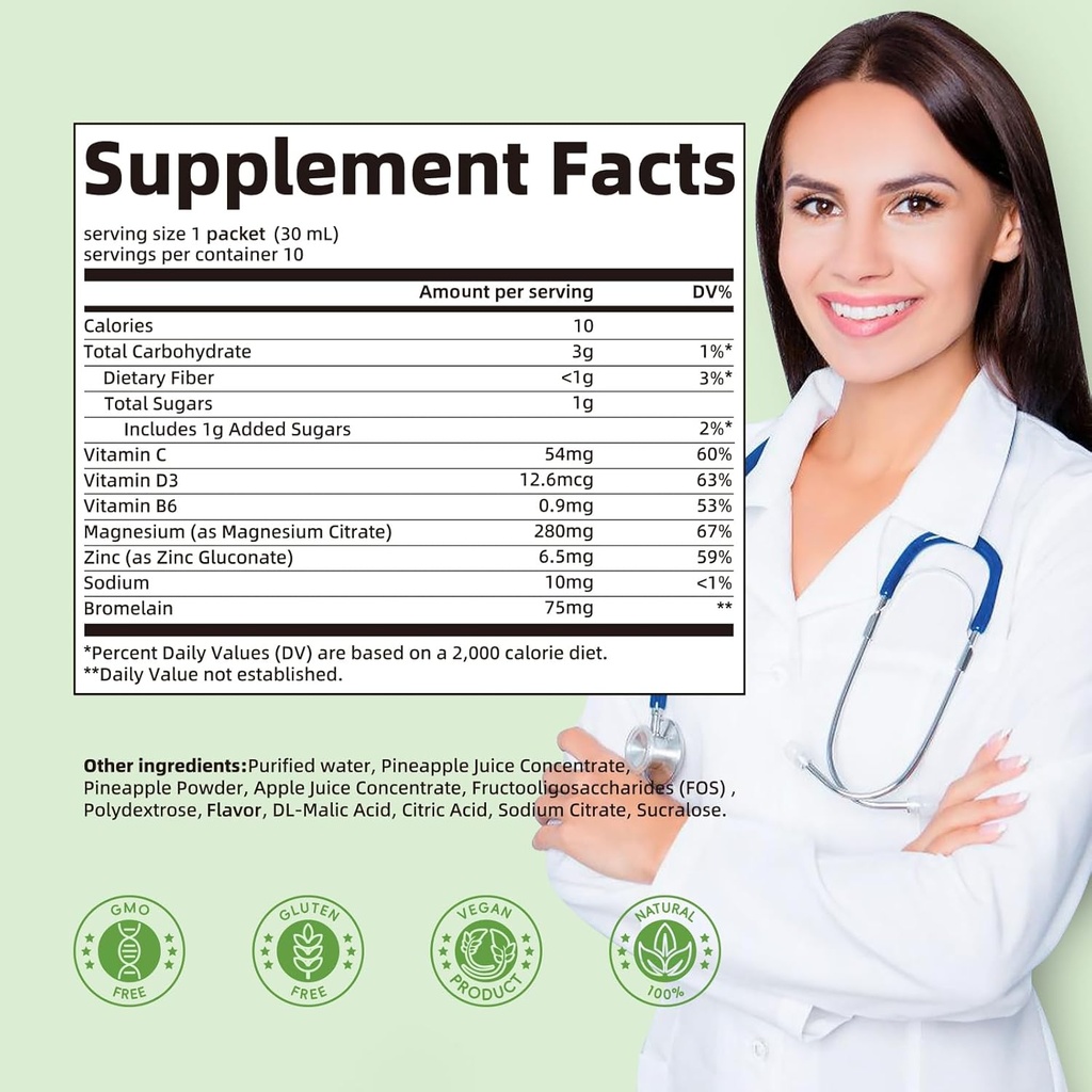 Magnesium Citrate Liquid (10 oz), High Absorption Magnesium Citrate Oral Solution Supplement with Bromelain, Vitamin C D3 B6 Zinc for Night, Muscle & Energy Support 3