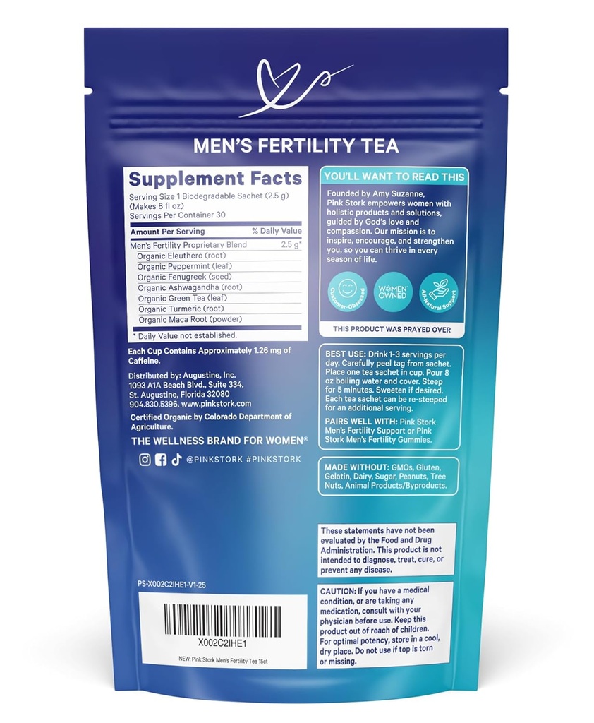 Blue Stork Men's Fertility Tea: Organic Fertility Supplements for Men, Green Tea, Maca Root, and Ginkgo Biloba for Male Reproductive Health, Mint, 15 Sachets 4