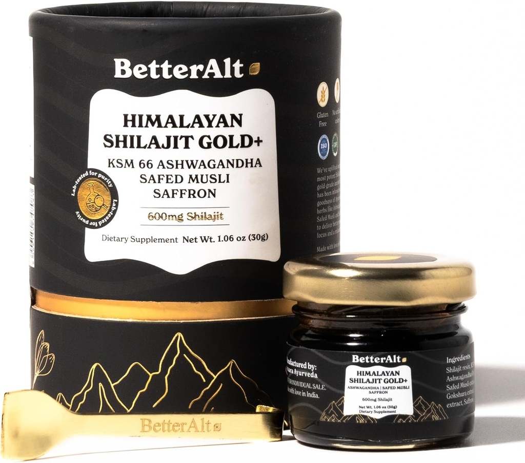 Better Alt Pure Himalayan Shilajit Gold+(30gm)|Enhances Recovery & Boosts Strength|16,000 ft Sourced Blend with Ashwagandha, Safed Musli,Gokshura|Shilajit gold for men & women|Vegan & Lab Tested-600mg 2