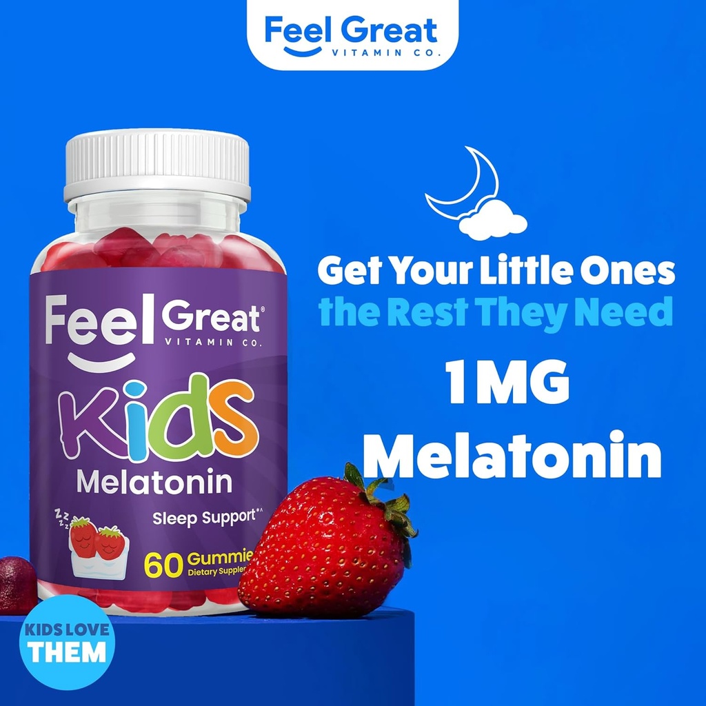 Feel Great Kids Melatonin Gummy | Strawberry Flavored Melatonin Gummies Kids | 1 MG of Melatonin Sleep Aid for Kids | Vegan Gummies | 60 Day Supply 3