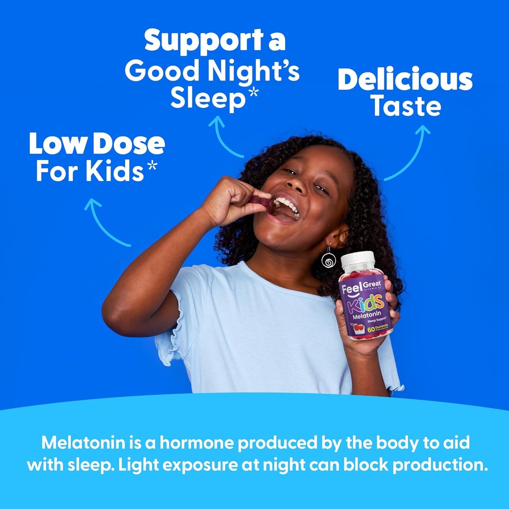 Feel Great Kids Melatonin Gummy | Strawberry Flavored Melatonin Gummies Kids | 1 MG of Melatonin Sleep Aid for Kids | Vegan Gummies | 60 Day Supply 5