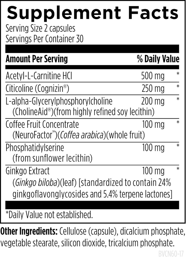 Designs for Health Brain Vitale with Cognizin Citicoline - 'Nootropic' Supplement to Help Support Cognition, Mood + Memory with GPC Choline, Ginkgo + Acetyl L Carnitine HCL (60 Capsules) 4