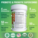 50 Billion CFU Prebiotic and Probiotic Supplement for Women and Men, 12 Strains for Daily Immune Support and Digestive Health, 30 Veggie Capsules, Non Refrigerated High Potency Probiotics 3