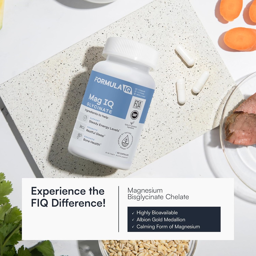 FIQ - Mag IQ Glycinate - Magnesium Bisglycinate Chelate TRAACS - High Absorption Magnesium Glycinate Supplement - Sleep, Daily Energy, & Bone Wellness - 60 Capsules 4