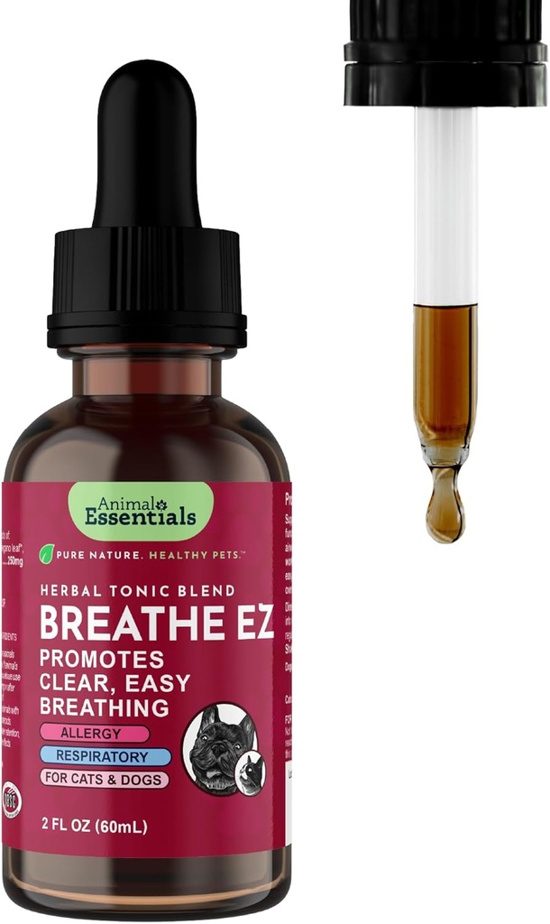 Animal Essentials Breathe EZ for Dogs & Cats - Pet Respiratory Support Supplement, Clear & Easy Breathing, Healthy Respiration, Herbal Formula - 2 Fl Oz 2