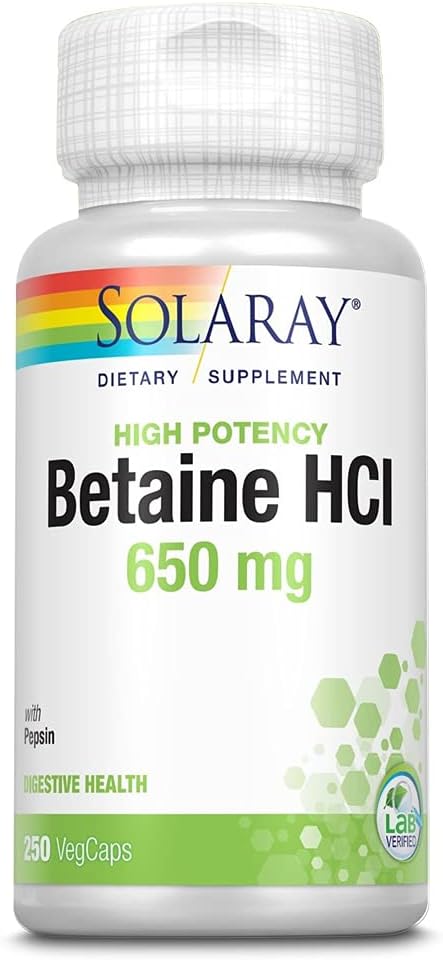 Solaray Betaine HCL with Pepsin, High Potency Hydrochloric Acid Formula, Healthy Digestion Supplement, Digestive Enzymes for Gut Health Support, 60-Day Guarantee, 250 Servings, 250 VegCaps 2