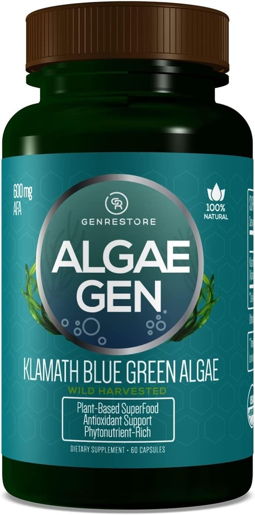 Genrestore: Natural AFA Stem Cell Celulas Madres Klamath Blue - Green Algae More Effective Than Spirulina or Chlorella Phytonutrient- Rich, Superfood 600mg Aphanizomenon Flos-Aquae (1) 2