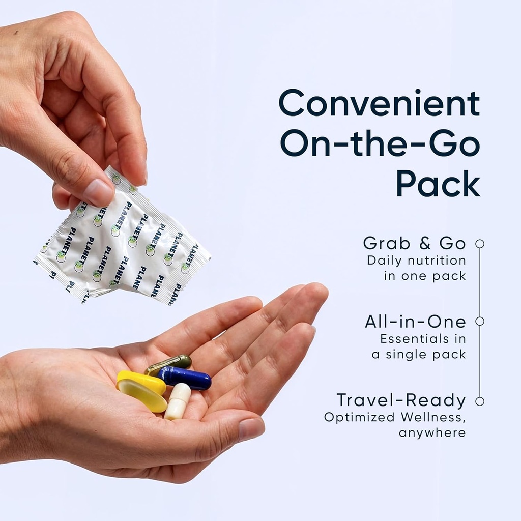 Planet 3 Vitamin Packs, Daily Vitamins for Both Men & Women, Energy, Immune & Heart Support | Multivitamin, Vitamin D, Omega 3, Probiotics, Biotin, B12 & More | Core Supplements | 120 Daily Packs 3