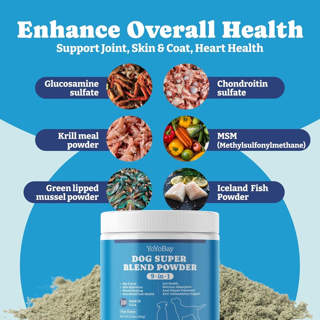 Supplements for Dogs, Dog Supplements Super Blend Powder 9 in 1, Vitamins for Dog, with Iceland Fish Powder, Support Gut Health, Hip and Joint, Multivitamin Support, 6.35oz, Fish Flavor 4
