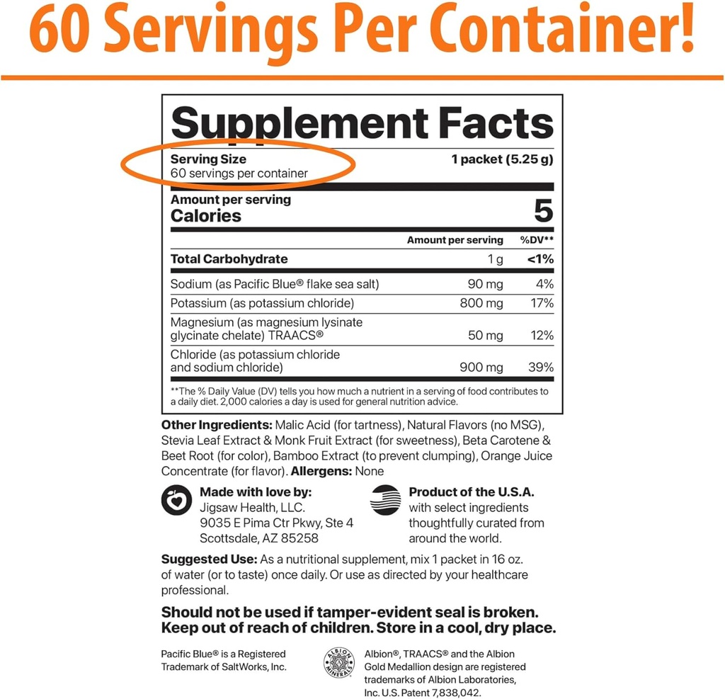 Jigsaw Health Potassium Cocktail | Formerly Pickleball Cocktail | Orange Flavor | 60 Servings (Packets) 3